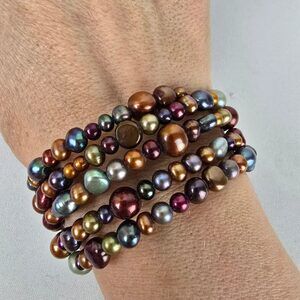 Glass Metallic Memory Wire Stacked Bracelet